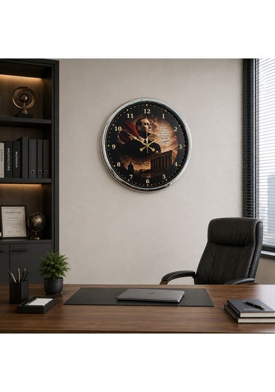 Krom Cumhuriyet Yıldızı 40 X 40 Cm Metal Atatürk Duvar Saati