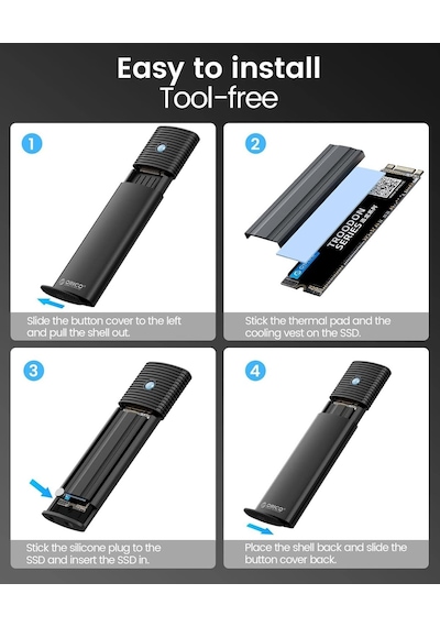 Orico Usb 10gbps M.2 Nvme & Sata Ssd Harici Kutu, Toolless Tasarım, Alüminyum Soğutuculu En