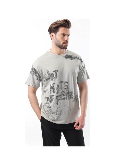 Madmext Boyalı Gri Baskılı Erkek T-shirt E7115 Boyalı Gri