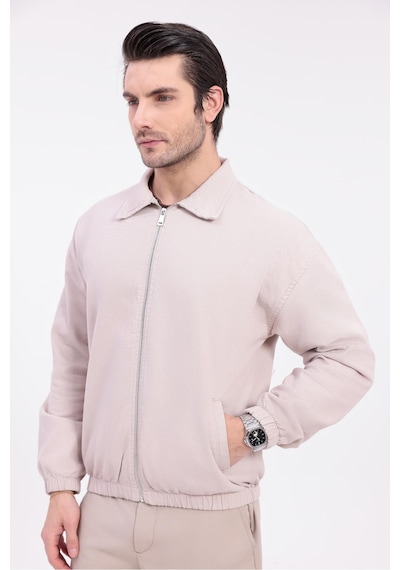 Erkek Gabardin Kumaş Fermuarlı Oversize Mevsimlik Ceket-144 Bej