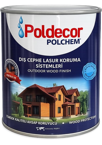 Poldecor Polchem Dış Cephe Ahşap Koruyucu Lasur, Şeffaf, Uv Dayanımlı, Su İtici, Vernik Koruma Sistemi, 0.75 L
