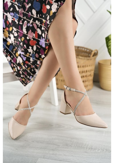 Nesil Shoes Elva 054 Ten Taşlı Topuklu Kadın Ayakkabı-ten Ten Rengi