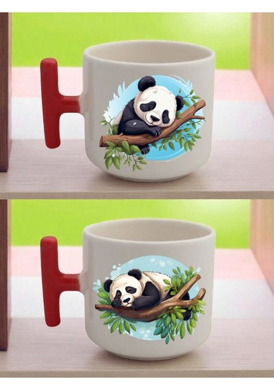 Ağaçta Panda Bakılı Latte Kupası - Karne Hediyeleri, Kişiye Özel Hediye Beyaz