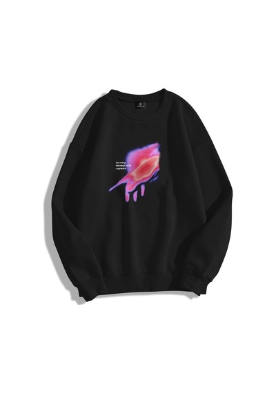 Unisex Ungrateful Bisiklet Yaka Sweatshirt Siyah Siyah