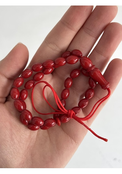 Oval Kesim Kokulu Toz Kehribar Tesbih 33lük 6mm A009