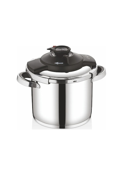 5108 - 2 Parça - İndüksiyonlu, 22 Cm - 9,0 Litre Matik, Düdüklü Tencere, Gümüş Gövde, Siyah Detay Gümüş - Siyah