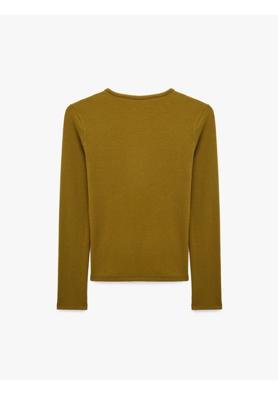 Koton Modal Kumaş Slim Fit Bisiklet Yaka Uzun Kollu Tişört Yeşil 7wak50046ek