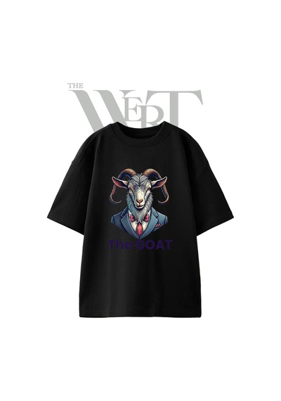 Thewert Goat Keci Tasarım Baskılı Ünisex Siyah Oversize T-shirt
