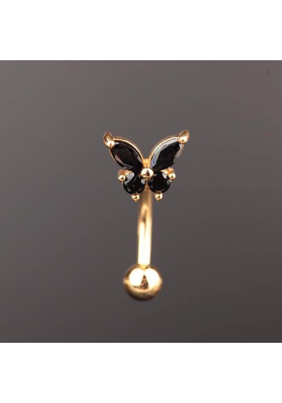 Zirkon Taşlı Kelebek Model Göbek Piercingi Kelebek Göbek Piercingi Sarı - Kırmızı