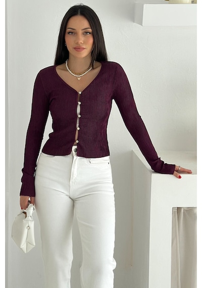 Noa & Noa Kadın Düğme Detaylı Fit Triko Bluz Zarif & Modern Stil Bordo Noa & Noa Kadın Düğme Detaylı Fit Triko Bluz Zarif & Modern Stil Bordo