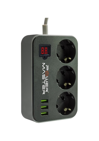 Powermaster Pm-18530 Dijital Ekranlı 3 Usbli 3lü 18 M Kablolu Zaman Ayarlı Akım Korumalı Priz Siyah