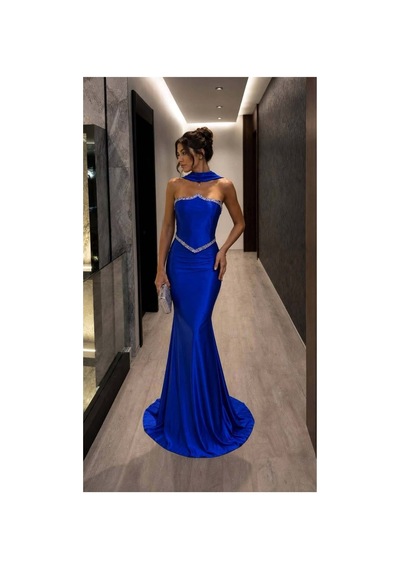 Lior Design Kadın Trend Model Kruvaze Yaka Şık Abiye Elbise Saks