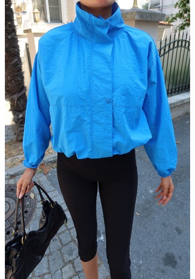 Kechi Woman Paraşüt Kumaş Fermuarlı Çıtçıtlı Ceket Mavi