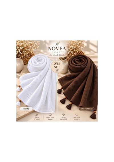 Genel Markalar Müslin Şal 2 Li Set Beyaz+kahverengi - 921784972 Beyaz+kahverengi