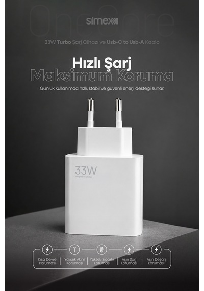 Simex Xiaomi, Redmi, Poco, Uyumlu 33 Watt Hızlı Turbo Şarj Seti Ce Belgeli Sps-19