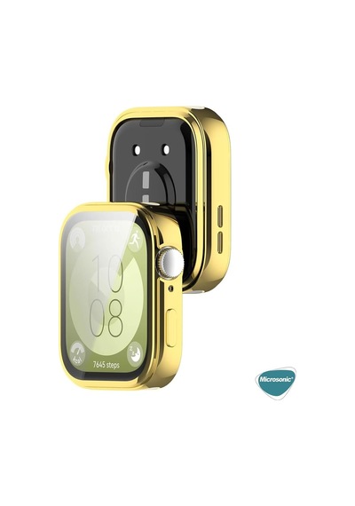 Huawei Watch Fit 3 İçin Kılıf 360 Full Round Soft Silicone Gold Watch Fit 3 İle Uyumlu Kılıf - Gold Çok Renkli