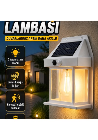 Üç Modlu Güneş Enerjili Duvar Lambası 1800mah Hareket Sensörlü Dış Mekan Aydınlatma