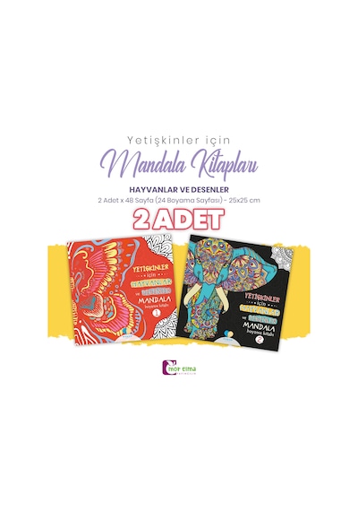 Yetişkinler için 2 Adet Hayvanlar ve Desenler Mandala Kitabı