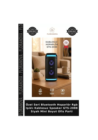 Özel Seri Bluetooth Hoparlör Rgb Işıklı Kablosuz Speaker Gts-2088 Siyah Mini Boyut Ofis Parti