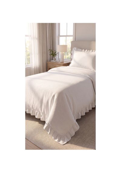 %100 Pamuk Fırfırlı Nevresim Takımı Lastikli Çarşaflı Tek Kişilik 160x200 Cm Beyaz - 904800252 Beyaz