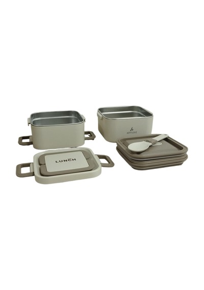 Aryıldız Bento Kare 2 Katlı Lunch Box Yemek Termosu Bej 1400 Ml Bej
