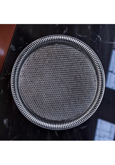 Osmanlı Tarzı Yuvarlak Dövme Metal Servis Tepsisi 30 Cm, 357 G, 5 Renk Seçeneği Antik Siyah