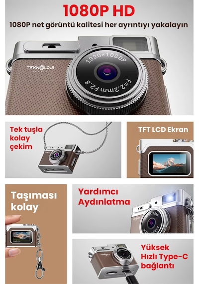 Teknoloji Gelsin Mini 1080P Ekranlı Dijital Anahtarlık Vlog Kamerası