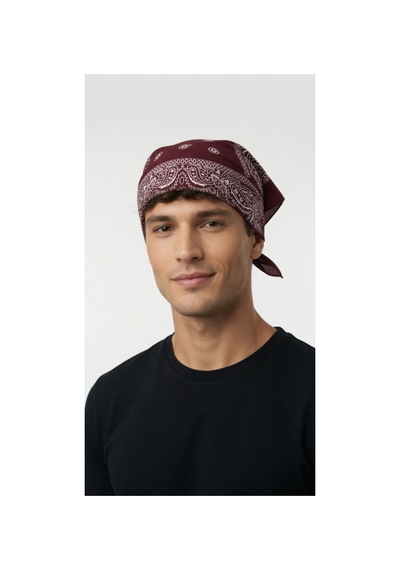 Mollycrush Unisex Mürdüm Şal Desenli Bandana Günlük Saç Aksesuarı, Boyunluk Ve Outdoor Fular Koyu Bordo