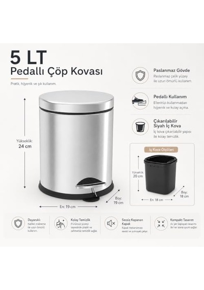 Krom 5 Lt Micro Pedallı Çöp Kovası Çok Renkli