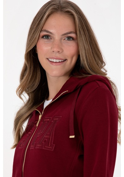 U.S. Polo Assn. Kadın Bordo Fermuarlı Kapüşonlu Basic Sweatshirt 50307769-VR014