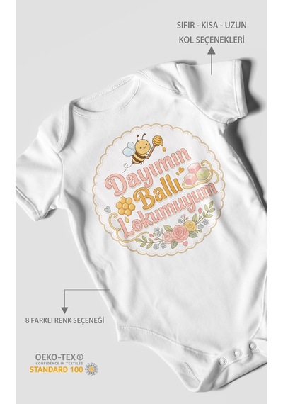 Morivokids Dayımın Ballı Lokumuyum Kısa Kollu Bebek Body %100 Pamuk Beyaz