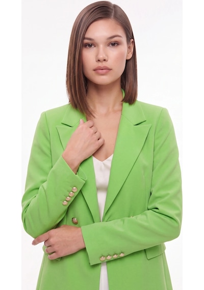 CEMO Gold Düğmeli Çift Düğme Blazer Ceket Yeşil