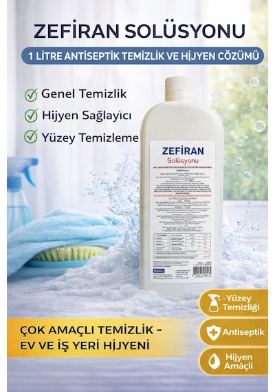 Zefiran Solüsyonu 1 Litre Antiseptik Temizlik Ve Hijyen Amaçlı Çok Amaçlı Solüsyon 1 Adet