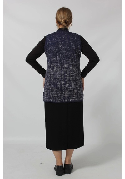 Moda Berray Y366 Mavi-beyaz Mozaik Desenli Cepli Mevsimlik Anne Yelek Mavi-beyaz