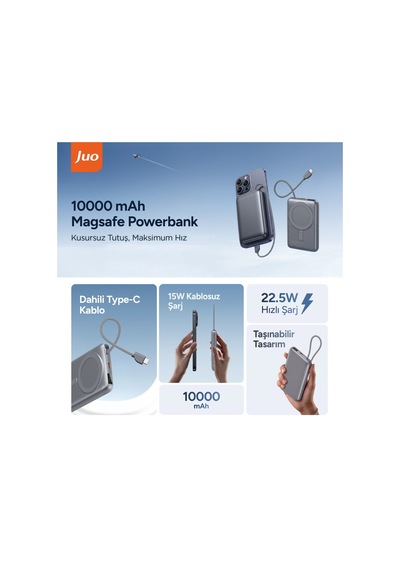 Juo 10000 Mah Magsafe Saat Uyumlu Powerbank Standlı Pd 22.5w Taşınabilir Kablosuz Hızlı Şarj Cihazı siyah