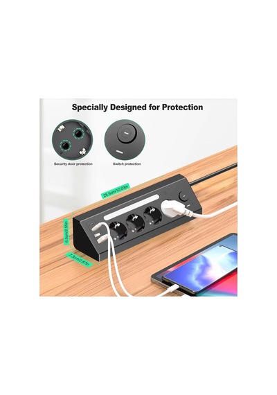 Led Işıklı Çoklu Priz Şarj İstasyonu, 2 Adet Usb, 2 Adet Type-c Girişi, 4 Adet Priz Girişi, Hızlı Telefon Şar 0