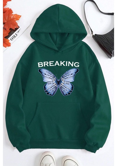 Breaking Baskılı Oversize Sweatshirt Yeşil