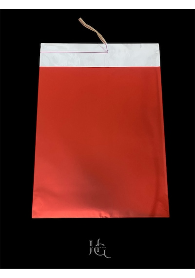 20 Adet 25x35 Cm Bantlı Metalize Lüks Hediye Paketi Poşeti, Hediye Poşeti 25x30+5 Cm, Kırmızı