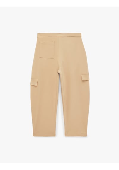 Koton Gabardin Barrel Pantolon Kargo Cepli Yüksek Bel Bol Kesim Bej 7wkg40089aw Ekru
