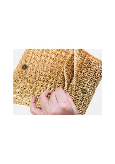 Myzumax El Örmesi Kadın Kağıt İp Portföy Çanta - 2 Bölmeli Mıknatıslı Bilek Askılı Bohem Clutch Sarı