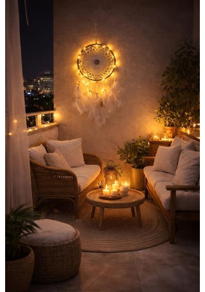 Led Işıklı Düş Kapanı Dreamcatcher Beyaz Kuş Tüyü Rüya Kapanı Duvar Süsü Elişi Diğer