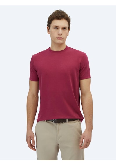 Kip Mürdüm Düz Bisiklet Yaka T-shirt MÜRDÜM