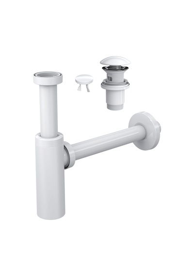 Suera Moon Ayarlanabilir Lavabo Sifonu + Elixir Pop-up Set Parlak Beyaz- Taşma Delikli