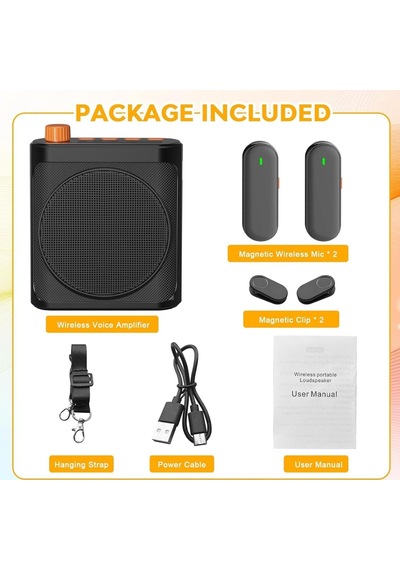 Kablosuz Yaka Mikrofonlu Megafon Taşınabilir Hoparlör, Çift Bluetooth Mikrofon, Öğretmen Rehber İçin