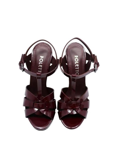 Poletto Hakiki Deri Bordo Sandalet Topuklu 6564 210-879 Bordo