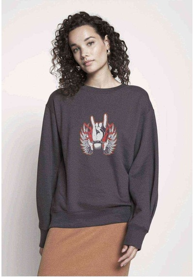 Rock Hand Kanat Baskılı Füme Antrasit Kadın Sweatshirt