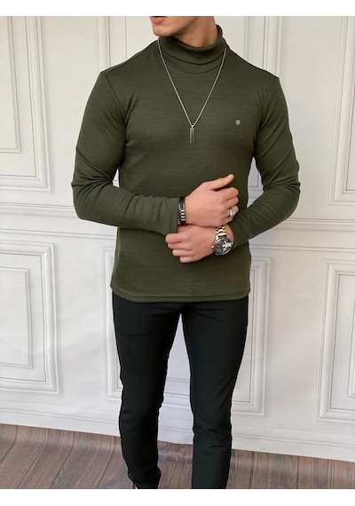 Modefendi Slim Fit A Kalite Pamuk Tam Boğazlı Kazak Haki