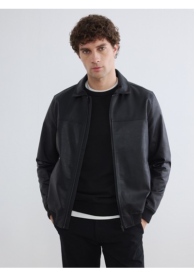Lcwaıkıkı Classic Siyah Regular Fit Erkek Deri Görünümlü Ceket