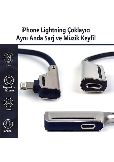 Aluminyum Kasa Çift Lightning Çoklayıcı Adaptör Dual Jak