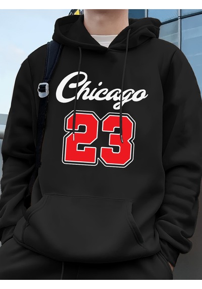 Startmore Startmorechicago 23 Mektup Baskı Kapüşonlular Erkek Sportif Gevşek Kazaklar Kış Polar Sıcak Kazak Koşu Siyah